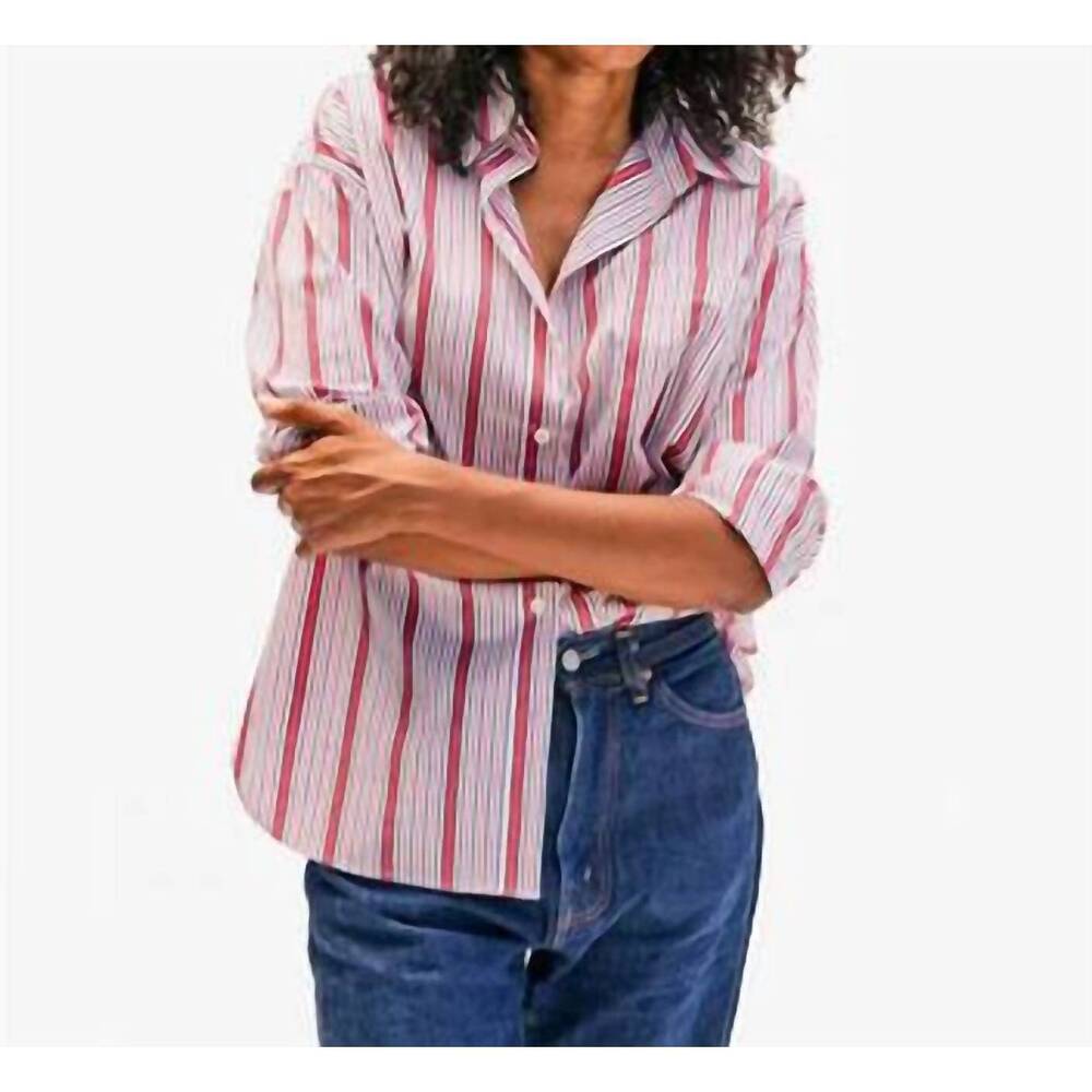 NEW CLARE V. women's emillette oversized shirt in red/blue